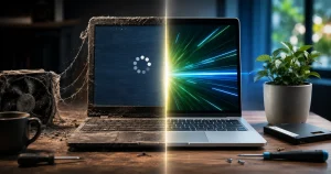 Ordinateur portable lent comparé à un PC optimisé après nettoyage et installation SSD
